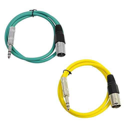 Seismic Audio - SATRXL-M2-2 Pack of 2 Foot 1/4 Inch TRS to XLR Male Patch Cables - Balanced - 2 Foot Patch Cord - Green and Yellow - color: Green and Yellow