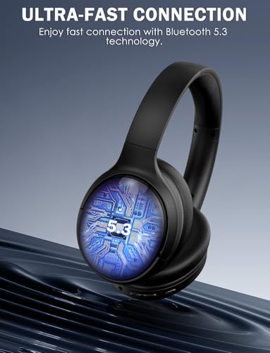 Bluetooth Headphone with Cool RGB Light, Foldable Lightweight Wireless Over Ear Headphone, 90° Rotatable Earcups, HiFi Stereo with Deep Bass Audio for Travel, iPad Cellphone Laptop PC