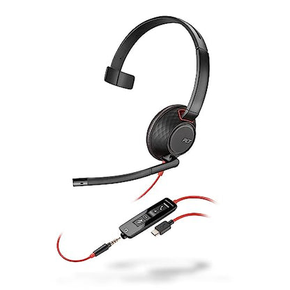 Poly Blackwire 5210 Wired Headset (Plantronics) Flexible Noise-Canceling Boom Mic Single-Ear Design - PC/Mac, Mobile via USB-C, USB-A, 3.5mm - Works w/Teams, Zoom - Amazon Exclusive (9P7X5AA) - style: 2023 Version (USB-C & USB-A)