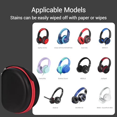 Hard Kid Headphone Case for ICLEVER BTH12/BTH26/HS19,Acer Kids,JoySpark | Also for EarFun k1 K2/AILIHEN C8/Candy Bila/Botesty Sound Kid Foldable Headphone, Hard Shell EVA,Handle Strap,Mesh Pocket - color: BLACK