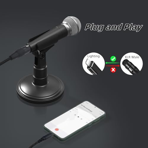 XLR to i-Phone Microphone Cable 6.6FT,XLR Female to Lighting Mic Link Converter,for Microphones or Recording Karaoke Sing,Compatible with i-Phone 14/13/12 pro max, i-Pad 9/8/7