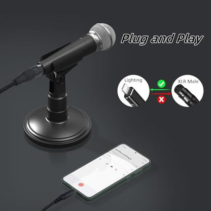 XLR to i-Phone Microphone Cable 6.6FT,XLR Female to Lighting Mic Link Converter,for Microphones or Recording Karaoke Sing,Compatible with i-Phone 14/13/12 pro max, i-Pad 9/8/7