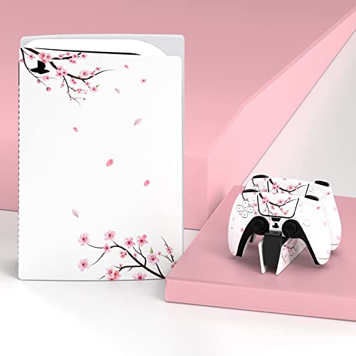 PlayVital Skin Decal for ps5 Console Disc Edition, Full Set Sticker Wrap Vinyl Decal Cover for ps5 Controller & Charging Station & Headset & Media Remote - Falling Cherry Blossom - color: Falling Cherry Blossom