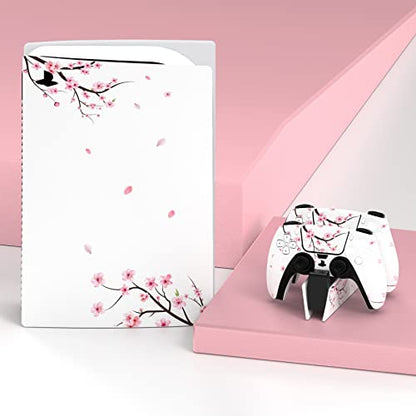 PlayVital Skin Decal for ps5 Console Disc Edition, Full Set Sticker Wrap Vinyl Decal Cover for ps5 Controller & Charging Station & Headset & Media Remote - Falling Cherry Blossom - color: Falling Cherry Blossom