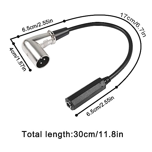 QIANRENON 90° Angle XLR to 6.35mm Balanced Cable 3 Pin XLR Right Angle Male to TRS 1/4 6.35mm Stereo Jack Headphone Cable, for Mixer Microphone Amplifier, 30cm/11.8in