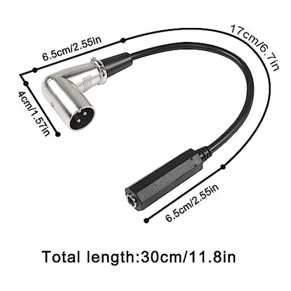 QIANRENON 90° Angle XLR to 6.35mm Balanced Cable 3 Pin XLR Right Angle Male to TRS 1/4 6.35mm Stereo Jack Headphone Cable, for Mixer Microphone Amplifier, 30cm/11.8in