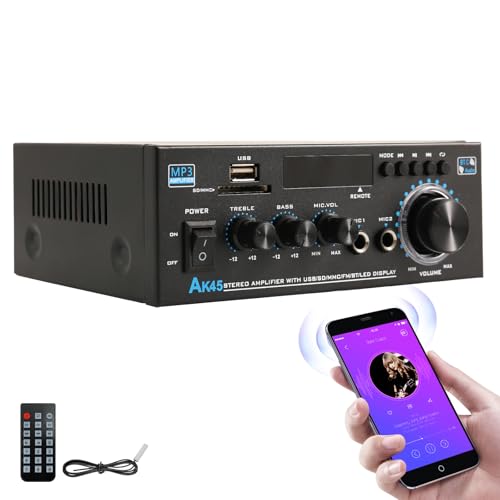 KG AK45 Home Audio Amplifier Receiver — Dual-Channel (Max 300W×2 / RMS 20Wx 2) Stereo Amplifier, Bluetooth 5.0 Speaker Amp, Supports FM Radio/USB/SD Card Playback, Includes Remote Control - size: 600W 2-Channel