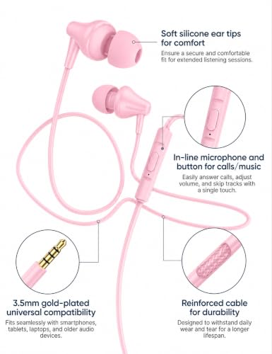 Glitter Pink Teens Wired Earbuds with Case, 3.5mm Headphones for School | GOGOSINIS Wired Student Earbuds with Glitter Pink Case, Braided Lanyard Wristlet & Star Keychain Charm, For School backpacks - color: Glitter Pink