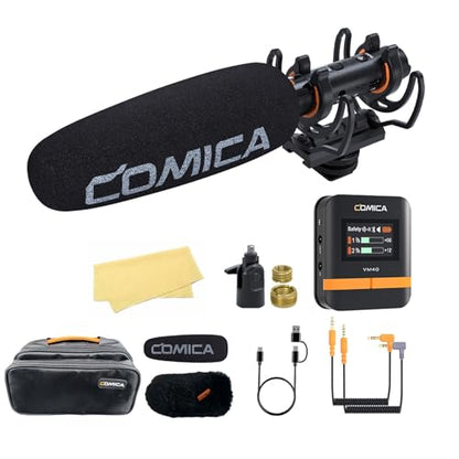 COMICA VM40 2.4G Wireless Shotgun Microphone for Camera,Smartphone and PC,Super Cardioid Mic Support One-Key Denoise with APP Control for Video Recording, Filmmakers, Vloggers