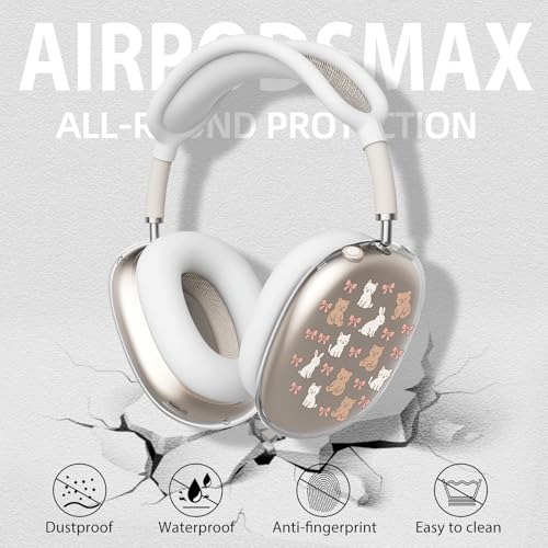 Cute Bows Cat Bear Clear Case for Airpods Max Headphones Lovely Print Soft TPU Ear Cups Cover Anti-Scratch Silicone Ear Pad Protective Case Kawaii Girl Headband Cover for Apple Airpods Max - color: Bow cat bear