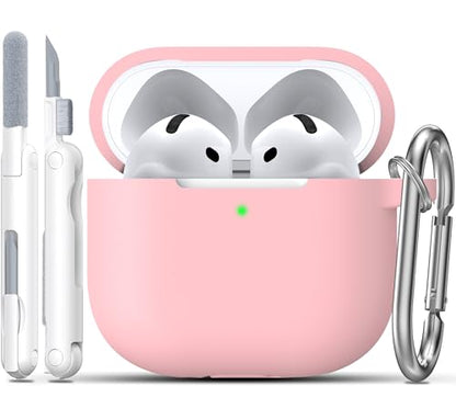 RFUNGUANGO for AirPods 4 Case, Pink | Cleaner Kit, Carabiner, Soft Silicone Protective Cover, Wireless Charging Compatible - color: B-Pink, size: AirPods 4 Case