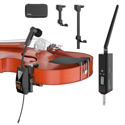 UHF Wireless Violin Cello Microphone System Violin Pickup Clip-on Instrument Microphones with Transmitter and Receiver for Musicians, Teachers, Stage Performances, Active PA Systems, 196ft Range - style: U-730 Violin Cello Microphone
