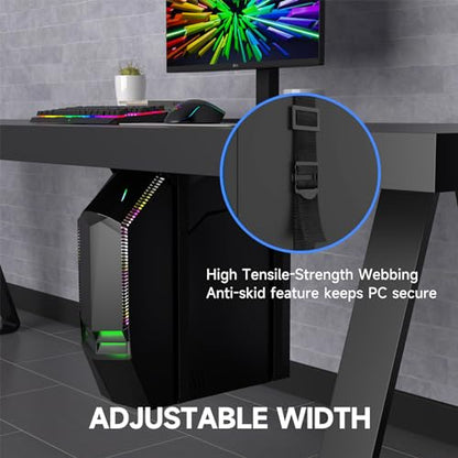 Suptek Uiversal PC Wall Mount,Computer Case CPU Holder Under-Desk PC Holder Adjustable Straps and Steel Bracket,ZJJ004 - size: MAX 23.6"(W) Desk PC Mount