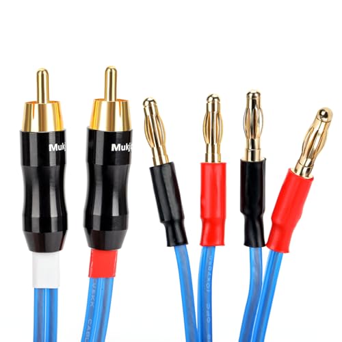 Q-P2 18 Gauge OFC Speaker Wire Pair with RCA Male (White & Red) to 2 Pair Banana (4banana) Plugs, Q-P2 (2M(6.5ft)) - size: 6.5 ft