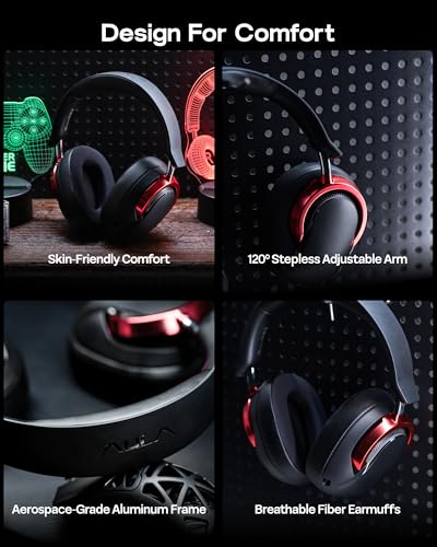MechLands Aula A700 Wireless Gaming Headset with 7.1 Surround Sound, 50mm Driver, 2.4GHz/BT/Wired, Gaming Headphone with Noise Canceling Mic, RGB Light, 40H Battery, for PS4/PS5/PC/Switch (Black Red) - color: Black Red