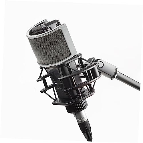 Microphone Pop Filter Silver Metal Mesh Screen for Singing Use | Elastic Band and Inner Rubber Ring, Layered Plastic Cotton Metal Build, Easy to Assemble, Suited to Speech