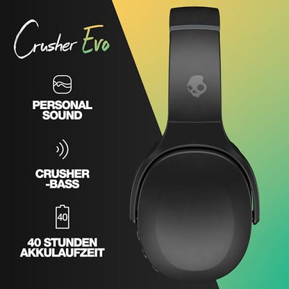 Skullcandy Crusher Evo Wireless Bluetooth Headphones with Extra USB-C Charging Cable, Multi-Sensory Bass, Noise Isolating Over-Ear Fit, 40 Hours Battery, Microphone for iPhone Android - True Black - color: True Black