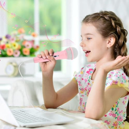 Wired Microphone, Portable Wired Dynamic Microphone 3.5mm Jack Lightweight No Battery Singing Mechine Home Wireds Handheld Microphone for Kids (Color:Pink)