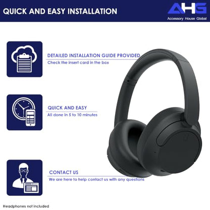 AHG Accessory House Global Premium Replacement Ear Pads Compatible with Sony WH-CH720N / WH-CH710N Headphones Premium Protein Leather Ear Cushions, Easy DIY Fit, Soft High-Density Foam (Black) - color: Black