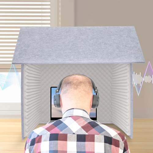 Desktop Soundproof Cover, Isolation Booth, Vocal Sound Absorbing Shield, Portable Vocal Recording Booth, Sound Proof Foam Room, Microphone Isolation Booth Cube, for Office, Home Studio (Gray)