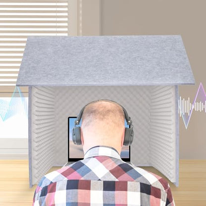 Desktop Soundproof Cover, Isolation Booth, Vocal Sound Absorbing Shield, Portable Vocal Recording Booth, Sound Proof Foam Room, Microphone Isolation Booth Cube, for Office, Home Studio (Gray)