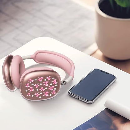 Pink Floral Bow Clear Case for Airpods Max Headphones Cute Kawaii Soft TPU Ear Cups Cover Anti-Scratch Silicone Ear Pad Protective Case Fshion Design Headband Cover for Apple Airpods Max - color: Flower bow 09