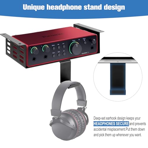 Metal Under Desk Mount for Focusrite Scarlett 2i2 4th Gen with Adjustable Headphone Hanger Stand, Metal Under Desk Mount for Audio Interfaces and Studio Gear (Only for Focusrite Scarlett 2i2 4th Gen)