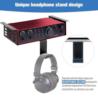 Metal Under Desk Mount for Focusrite Scarlett 2i2 4th Gen with Adjustable Headphone Hanger Stand, Metal Under Desk Mount for Audio Interfaces and Studio Gear (Only for Focusrite Scarlett 2i2 4th Gen)