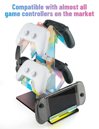 NiHome Iridescent Acrylic 2-Tier Universal Game Controller Headset Holder Rack, Modern Storage Organizer for PS5 Xbox ONE Switch Game Controllers and Headphones Anti-Slip Stable Gaming Accessory Stand - size: Iridescent Double-Sided 2-Tier