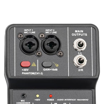 2 Channel Audio Mixer Bluetooth USB Sound Board Professional Mixer Audio Console Desk Dj Equipment Digital Mixer Sound Recording Studio Equipment for Professional Beginners