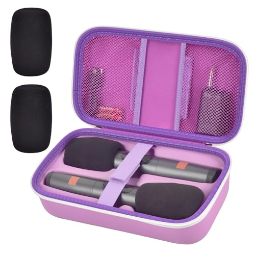 Wireless Microphone Case for JBL PartyBox & Two Mic System, Shockproof Karaoke Microphones Travel Storage Box with Mic Foam Cover, Holds 2 Mics, Receivers, Adapters, AA Batteries - Purple - color: Purple