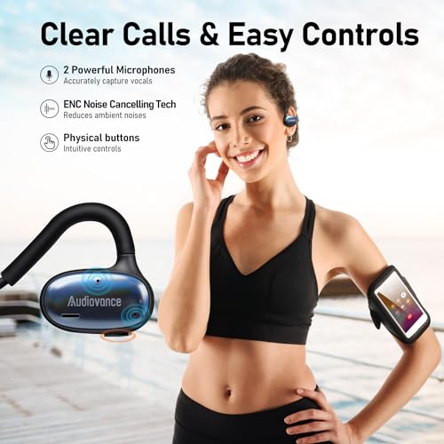 Audiovance OpenComfy CF202 Bluetooth Headphones for Running, Wireless Open Ear Headphones for Sports Gym Workout, Ultra Comfort, Superior Sound, Secure Fit, Ambient Awareness. Black & Blue
