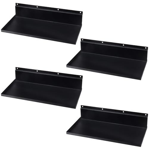 4 Pack 17×8 Inch Metal Slatwall Shelves, Black | Heavy Duty Slatwall Shelf Slat Wall Hanging Shelf Accessories for Garage, Retail, Home Storage - style: 4 Pack Black