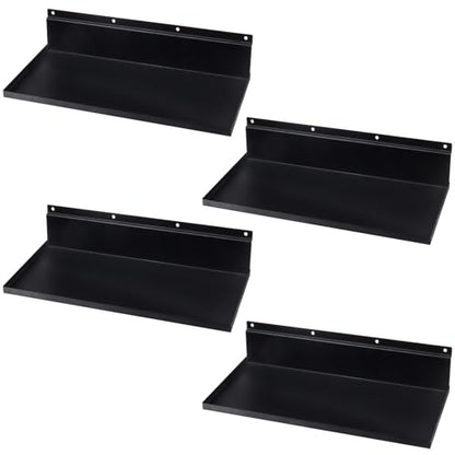 4 Pack 17×8 Inch Metal Slatwall Shelves, Black | Heavy Duty Slatwall Shelf Slat Wall Hanging Shelf Accessories for Garage, Retail, Home Storage - style: 4 Pack Black