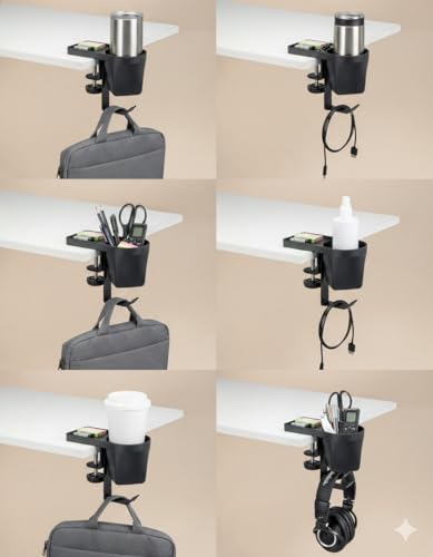 MAX SMART Desk Organizer with Cup & Headphone Holder, Clamp-On | More Desk Space | Essentials Within Reach | Reduced Workspace Clutter | Home Office Ready