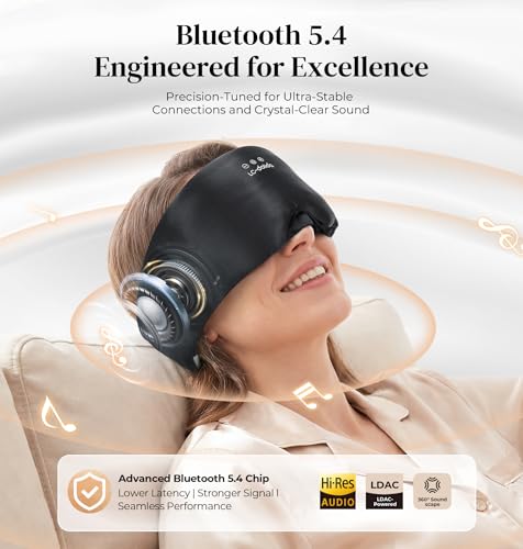 LC-dolida 3D Silk Bluetooth Sleep Mask, Mulberry Silk Sleep Mask with Bluetooth Headphones, Bluetooth Eye Sleep Mask for Side Sleepers, Total Blackout Bluetooth Eye Mask for Women Men, Black - color: Black