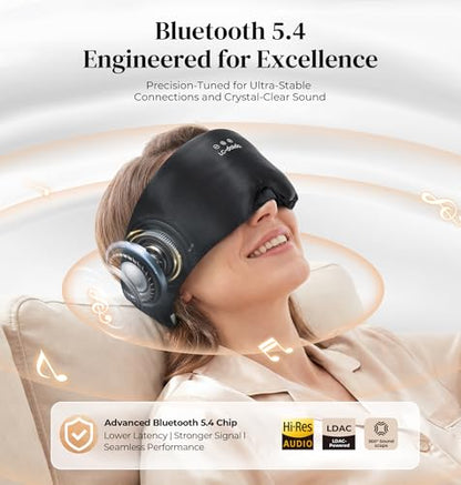 LC-dolida 3D Silk Bluetooth Sleep Mask, Mulberry Silk Sleep Mask with Bluetooth Headphones, Bluetooth Eye Sleep Mask for Side Sleepers, Total Blackout Bluetooth Eye Mask for Women Men, Black - color: Black