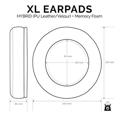 Brainwavz XL Hybrid Memory Foam Earpads for AKG 701 & Many Other Large Over The Ear Headphones - Sennheiser, JBL, Bayerdynamic, HifiMan, ATH, Philips, Fostex, Sony Ear Pads - color: Hybrid (PU/Velour)