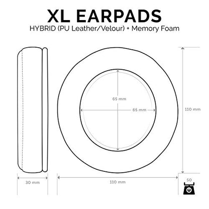 Brainwavz XL Hybrid Memory Foam Earpads for AKG 701 & Many Other Large Over The Ear Headphones - Sennheiser, JBL, Bayerdynamic, HifiMan, ATH, Philips, Fostex, Sony Ear Pads - color: Hybrid (PU/Velour)