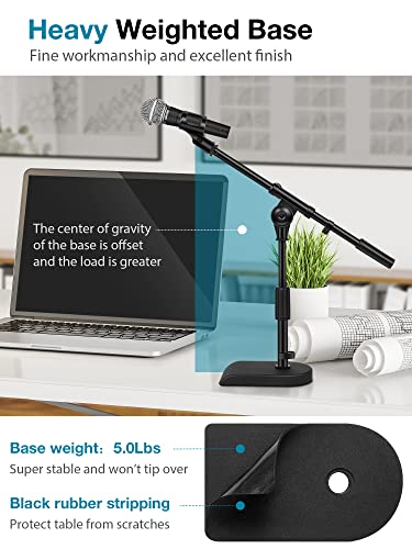 InnoGear Weighted Base Desk Microphone Stand & Low Profile Mic Boom Arm Bundle for Blue Yeti HyperX QuadCast SoloCast Snowball Fifine Shure SM7B and Other Mics