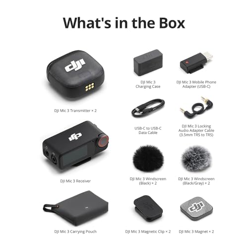 DJI Mic 3 (2 TX + 1 RX + Charging Case) Advanced Mini Wireless Microphone CP.RN.00000480.01 Bundle with 1 YR CPS Enhanced Protection Pack, 2X Deco Essentials 3.5mm Clip-On Mini Lapel Mic - size: DJI Mic 3 + 1 YR CPS Bundle