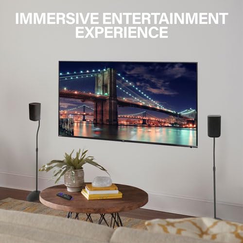 SANUS Speaker Stands for Satellite & Bookshelf Speakers, Fixed & Adjustable Height Options, Stable Floor Stands with Cable Management (Adjustable Height Speaker Stands – HTB3B-03)