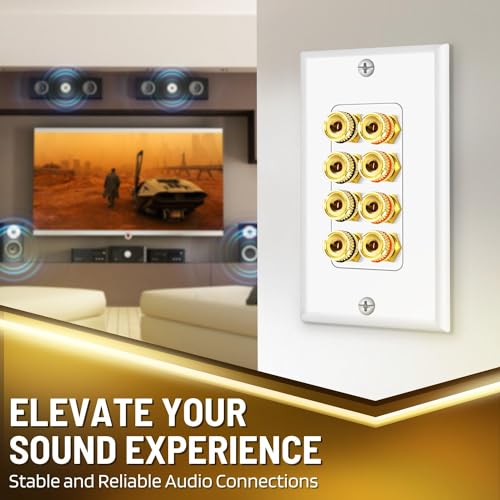 TNP Speaker Wall Plate for 1 Speaker, Banana Plug, Single Gang, White | Speaker Wire Wall Outlet with Gold-Plated Binding Posts for Spades or Bare Wire; for Home Theater and Surround Sound Setups - size: 4-Speaker
