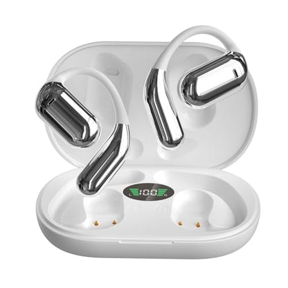 Open-Ear Wireless Headphones Bluetooth Earbuds LED Power Display Charging Case Ear Buds Earhook Over-Ear Earphones for Workout Sports Phone Laptop (White) - color: #06White