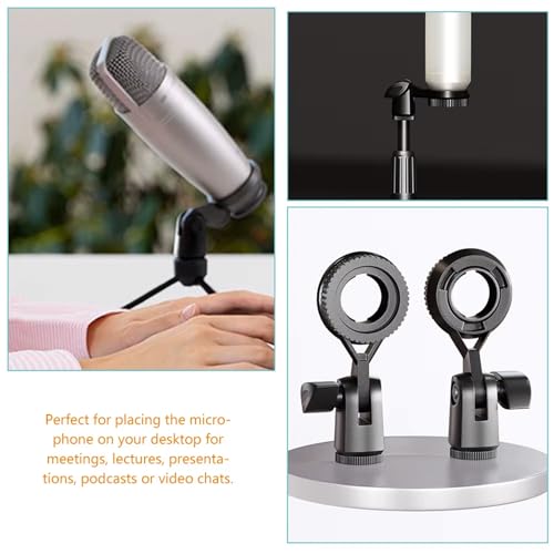 Short Video Mic Clip, 270° Rotatable Microphone Holder with 3/8" Conversion Nut, Shockproof Stand Adapter for 0.9-inch (22mm) Condenser Mics, Compatible with Most Stands & Boom Arms