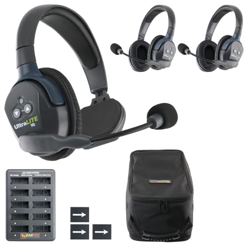 Eartec UL312 Ultralite-HD 3-Person Full Duplex Wireless Intercom Headset Communication System, Single and Dual Ear Headsets, Up to 1000ft Range, U.S. Company - size: 1 Single, 2 Double