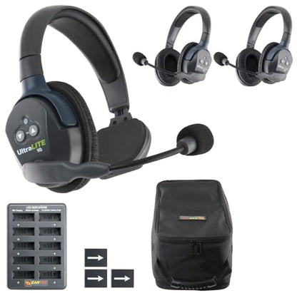 Eartec UL312 Ultralite-HD 3-Person Full Duplex Wireless Intercom Headset Communication System, Single and Dual Ear Headsets, Up to 1000ft Range, U.S. Company - size: 1 Single, 2 Double