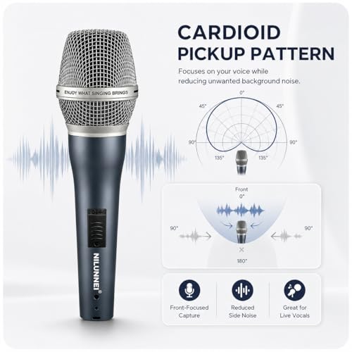 Professional Dynamic Microphone - Handheld Wired Microphone for Singing, for Speakers, Karaoke Machines, amplifiers, Mixers, with 14 Foot XLR to 1/4 inch Audio Cable and Desktop Stand Set