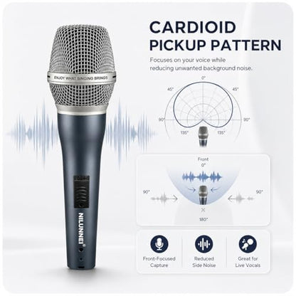 Professional Dynamic Microphone - Handheld Wired Microphone for Singing, for Speakers, Karaoke Machines, amplifiers, Mixers, with 14 Foot XLR to 1/4 inch Audio Cable and Desktop Stand Set