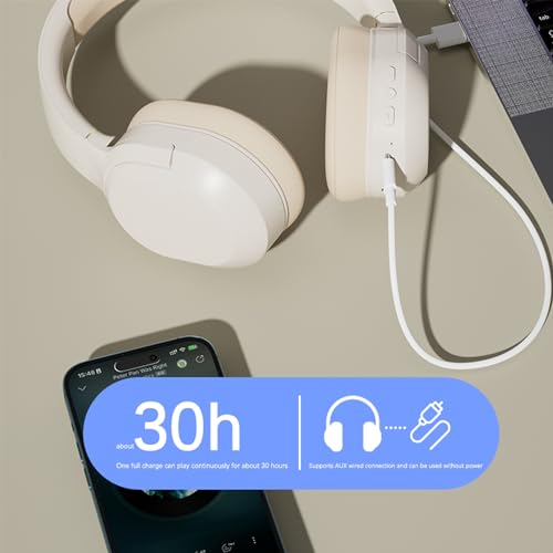 Wireless Noise Cancelling Headphones, Black for Travel,Home,Office | Comfortable Protein Ear Pads, Built-in Mic,30H Playtime,Bluetooth 5.3,Deep Bass Lightweight Active Noise Cancelling Headset - color: white A